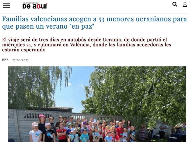 Noticia Periódico-llegada menores ucranianos