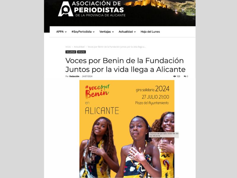 Noticia del concierto Voces por Benin en Alicante