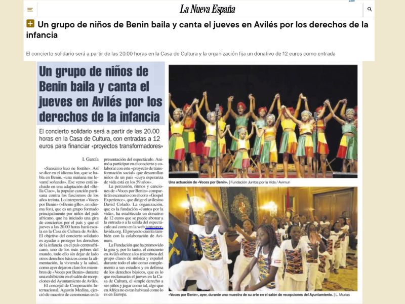 Nueva España. Avilés, noticia de Voces por Benin